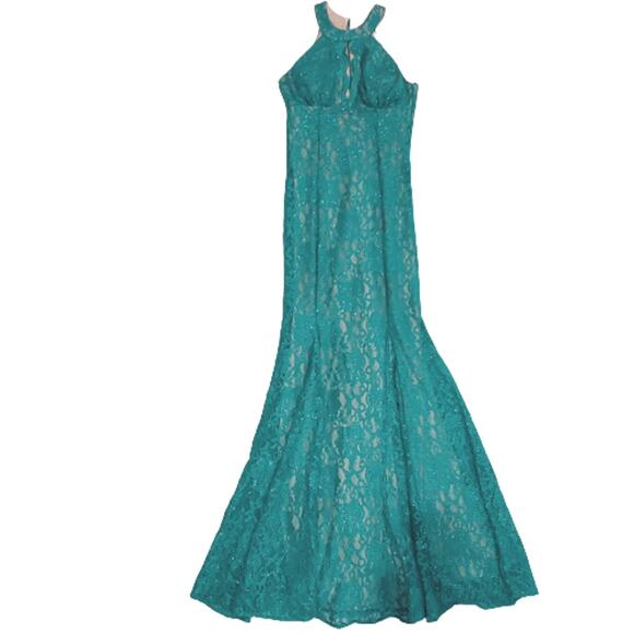 Morgan & Co. Green Glitter Racerback Mermaid Evening Formal Prom Dress Size 5/6 - Picture 1 of 9